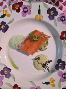 The starter of Salmon on a decorated plate