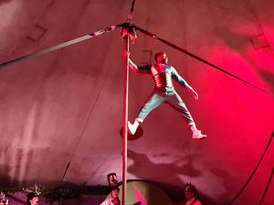 A circus artist performing